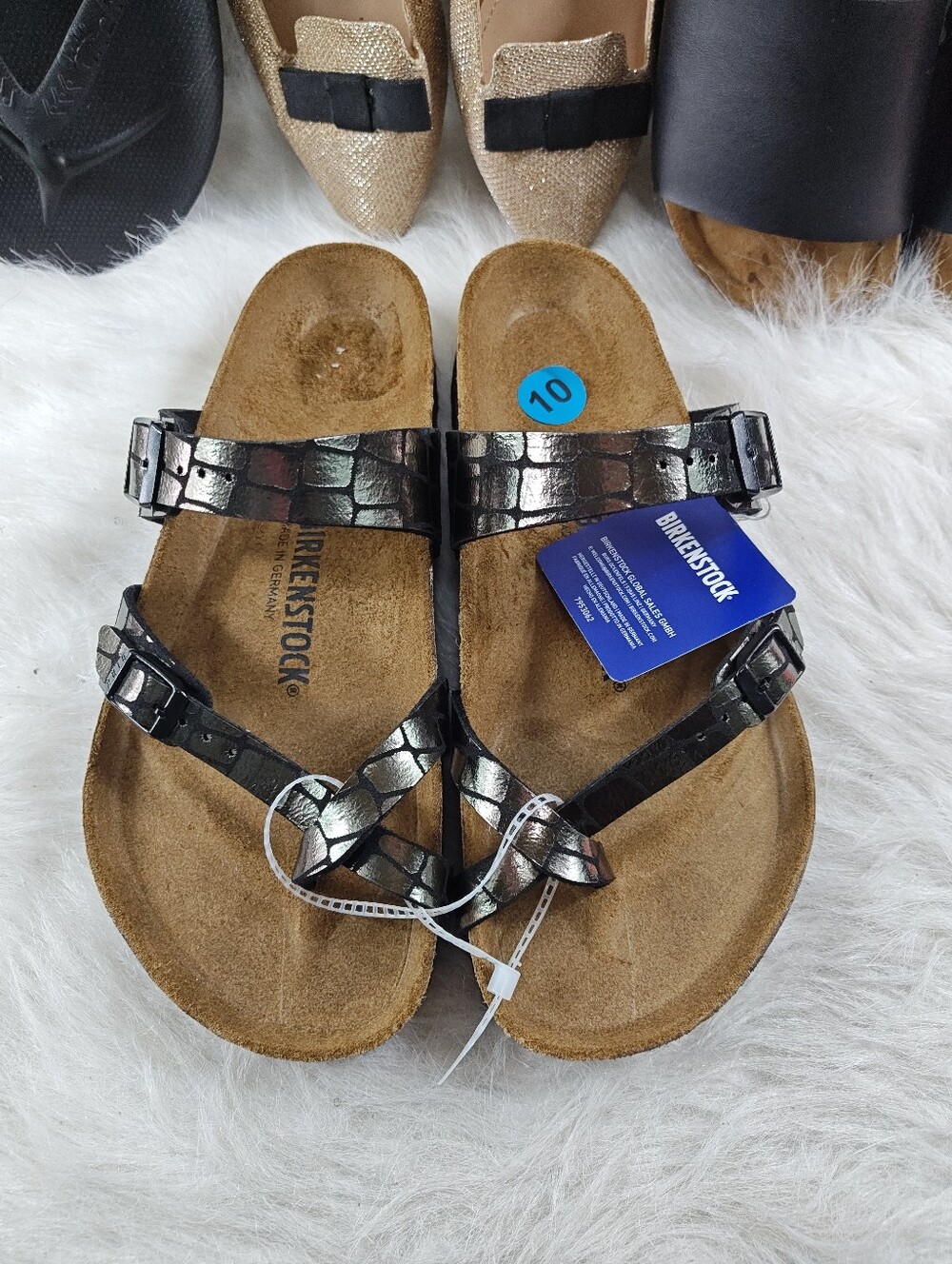 Birkenstock Navari Gator Gleam Black Sandals NWT Embossed Shine EU 41 US 10